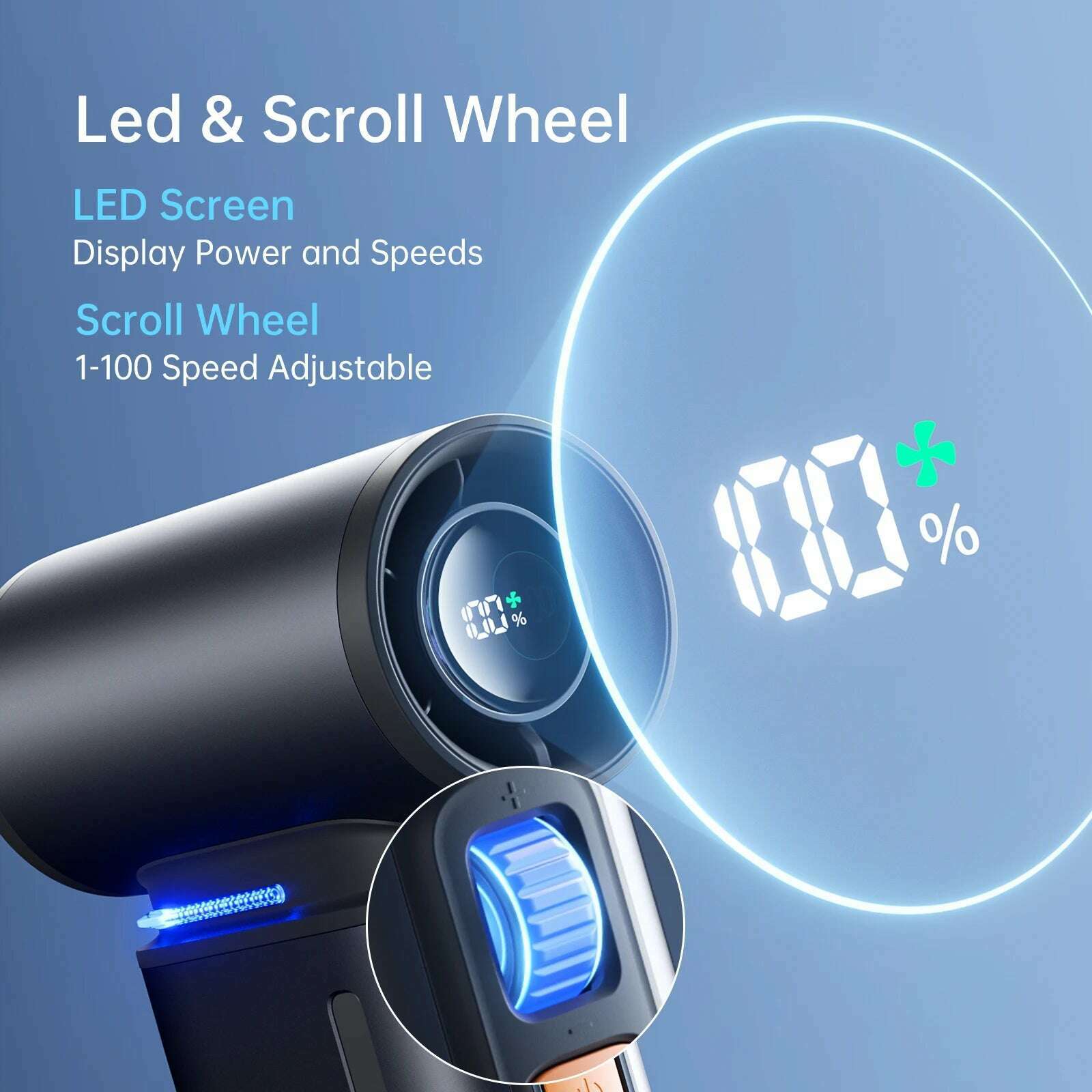 KIMLUD, JISULIFE Portable Turbo Handheld Fan, 100 Winds Speeds Adjustable, 9000 mAh Rechargeable Battery, LED Display, Outdoor Camping, KIMLUD Womens Clothes