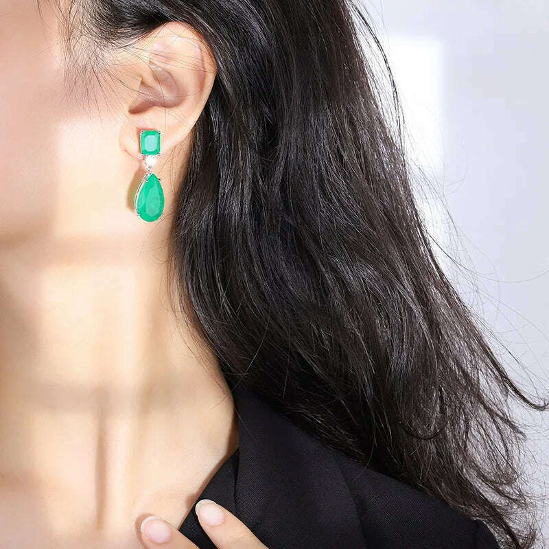 KIMLUD, JitDoo Trend Earrings for Women Paraiba Tourmaline Emerald Gemstone Big Drop Earrings Cocktail Party Fine Jewelry Female Gift, KIMLUD Womens Clothes