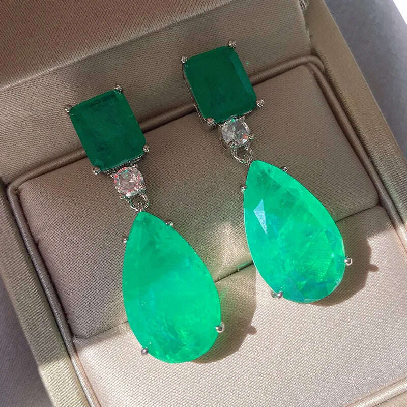 KIMLUD, JitDoo Trend Earrings for Women Paraiba Tourmaline Emerald Gemstone Big Drop Earrings Cocktail Party Fine Jewelry Female Gift, Green / China, KIMLUD Womens Clothes