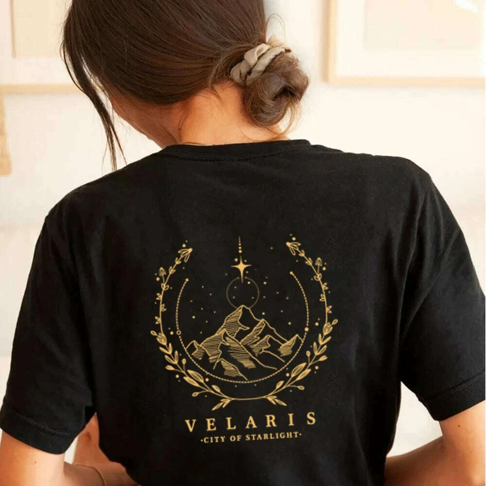 JM Two Side Velaris T-shirt Feyre's Tattoo ACOTAR Bookish Shirts Men Women Tshirts Short Sleeve Vintage T Shirt Tops SJM Merch - KIMLUD