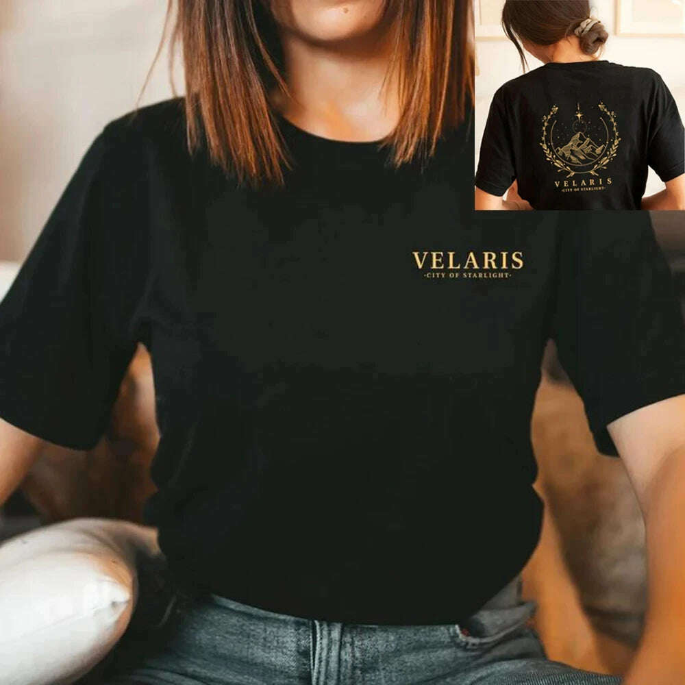 JM Two Side Velaris T-shirt Feyre's Tattoo ACOTAR Bookish Shirts Men Women Tshirts Short Sleeve Vintage T Shirt Tops SJM Merch - KIMLUD