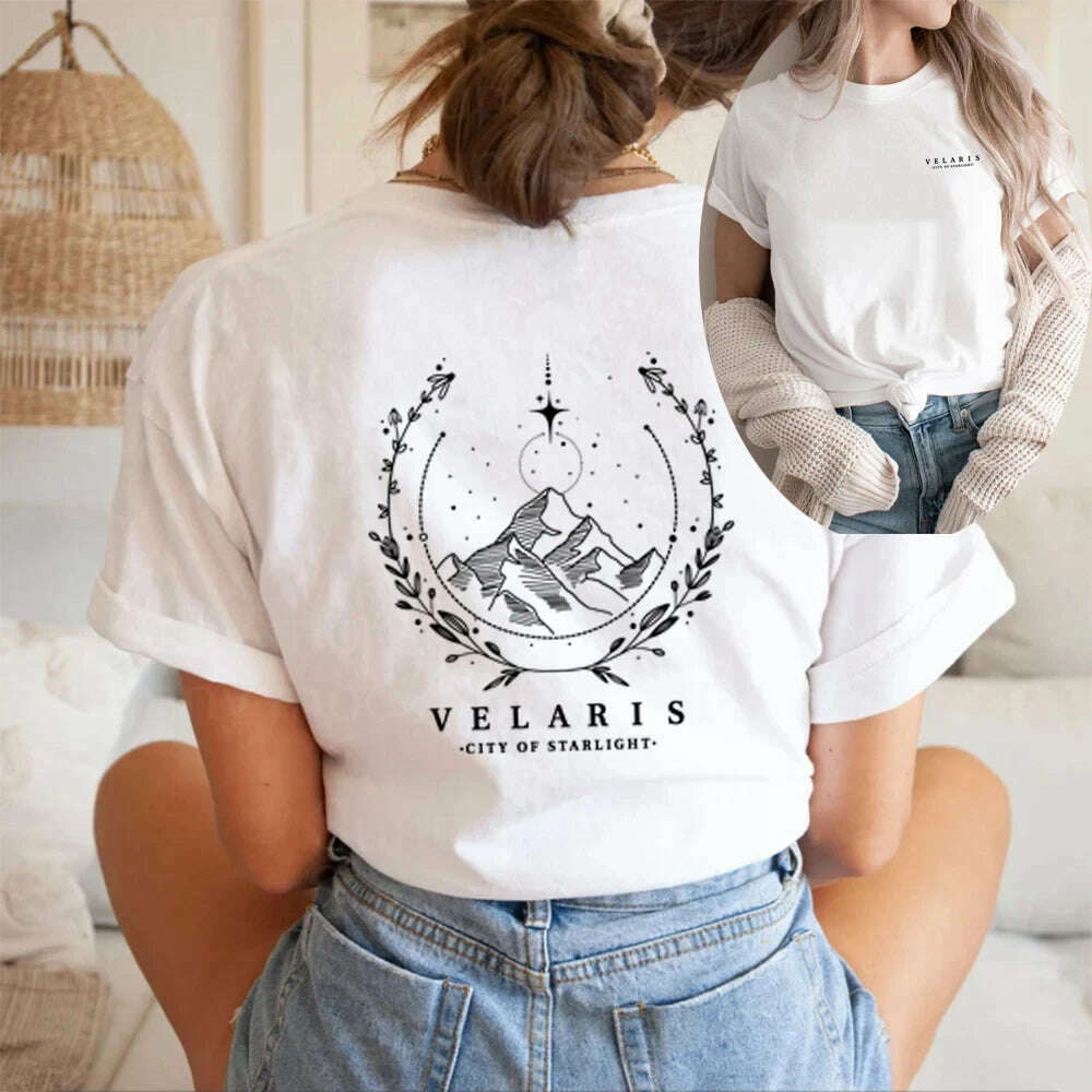 JM Two Side Velaris T-shirt Feyre's Tattoo ACOTAR Bookish Shirts Men Women Tshirts Short Sleeve Vintage T Shirt Tops SJM Merch - KIMLUD