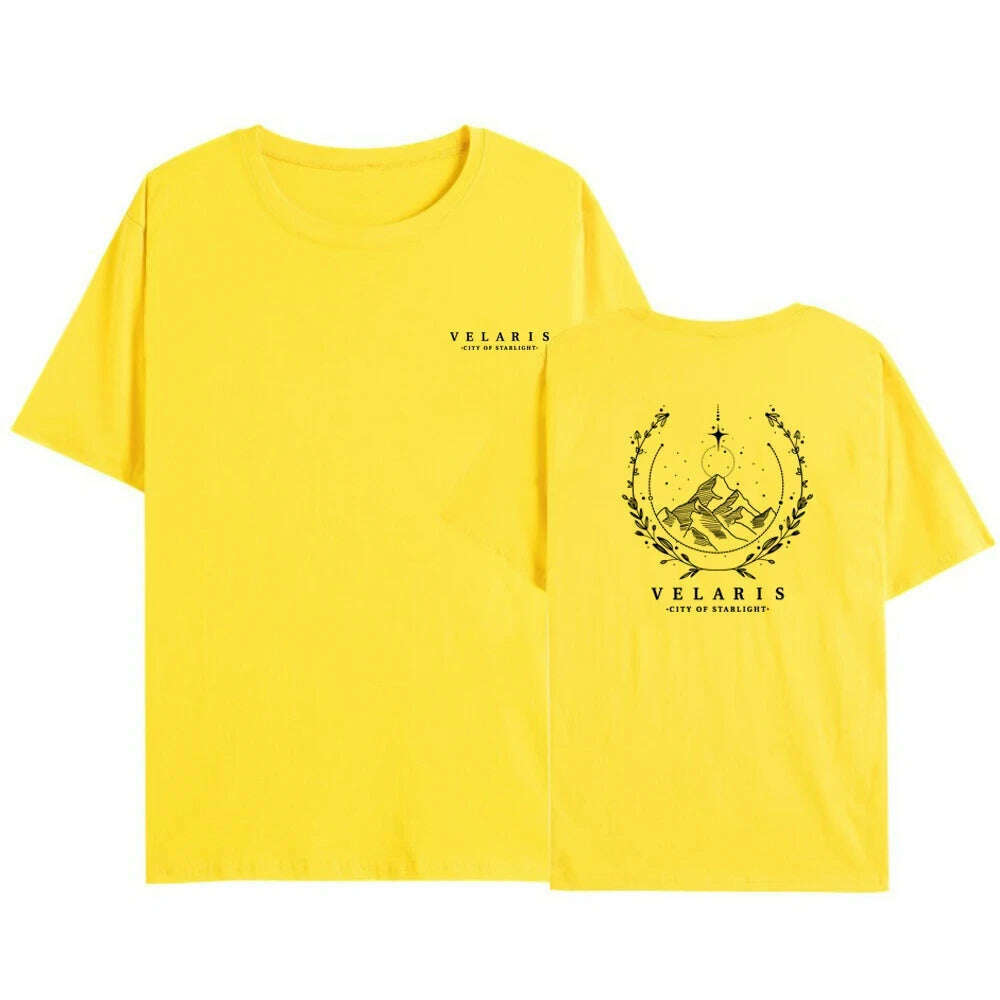 JM Two Side Velaris T-shirt Feyre's Tattoo ACOTAR Bookish Shirts Men Women Tshirts Short Sleeve Vintage T Shirt Tops SJM Merch - KIMLUD