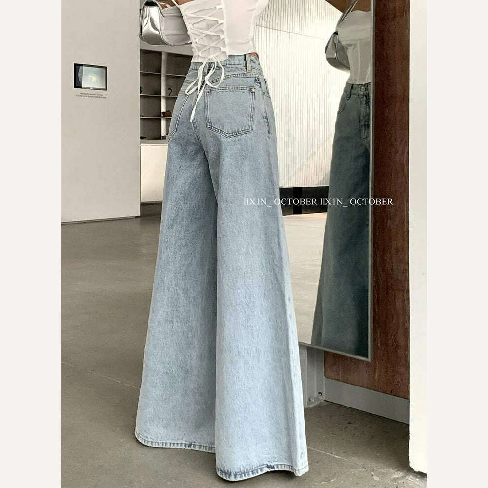 Jmprs Loose Women Jeans High Waist Korean Causal Ladies Wide Leg Denim Pants Fashion Simple Female Baggy Trousers - KIMLUD