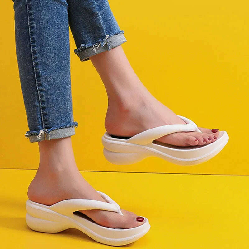 KIMLUD, JMPRS Thick Sole Wedges Flip Flops for Women 2023 Summer Clip Toe Platform Sandals Woman Non Slip Beach Slippers Outdoor Slides, KIMLUD Womens Clothes