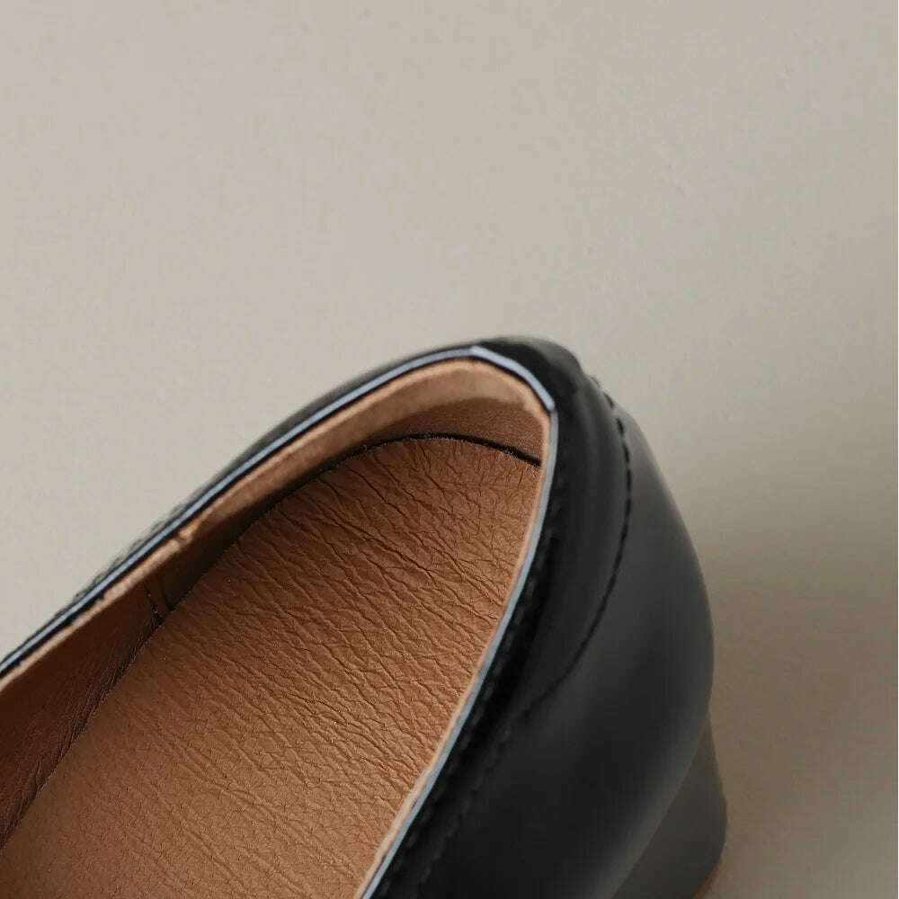 KIMLUD, 【JOCHEBED HU】Fall Shoes Genuine Leather Woman Shoes Square Toe Chunky Heel Shoes Slip-On Pumps Solid High Heels Classics Ladies, KIMLUD Womens Clothes