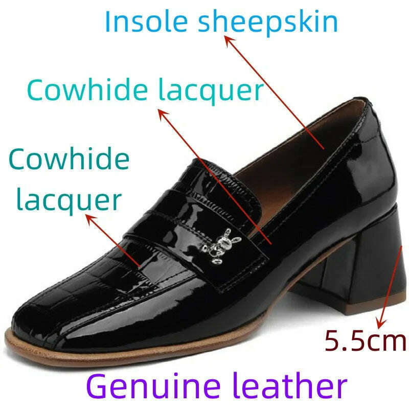 KIMLUD, 【JOCHEBED HU】Fall Shoes Genuine Leather Woman Shoes Square Toe Chunky Heel Shoes Slip-On Pumps Solid High Heels Classics Ladies, KIMLUD Womens Clothes