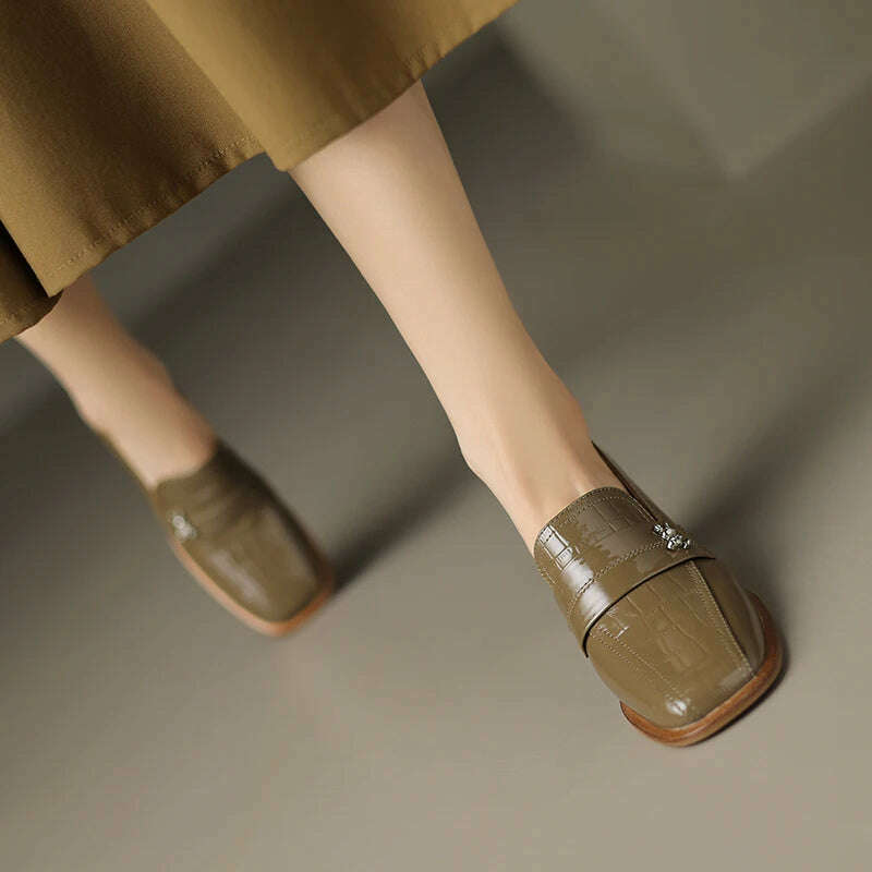 KIMLUD, 【JOCHEBED HU】Fall Shoes Genuine Leather Woman Shoes Square Toe Chunky Heel Shoes Slip-On Pumps Solid High Heels Classics Ladies, KIMLUD Womens Clothes