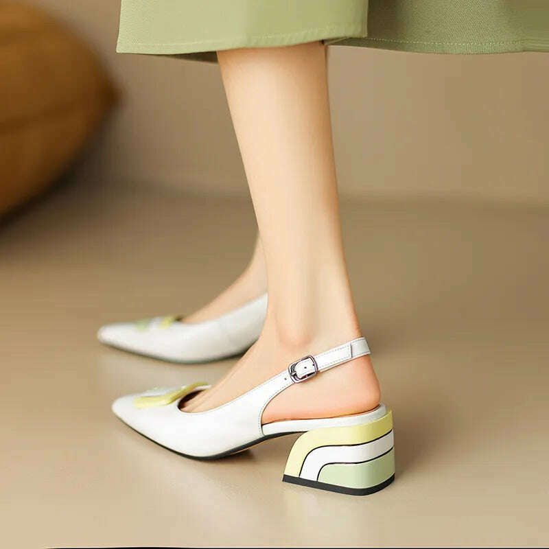 KIMLUD, 【JOCHEBED HU】Summer Genuine Leather Chunky Sandals Sexy Women High Heels Shoes New Brand Party Designer Slingback Slippers Pumps, KIMLUD Womens Clothes
