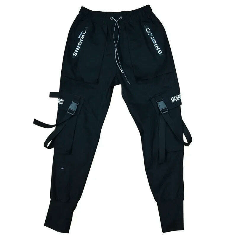 Joggers Cargo Pants for Men Casual Hip Hop Hit Color Pocket Male Trousers Sweatpants Streetwear Ribbons Techwear Pants - KIMLUD