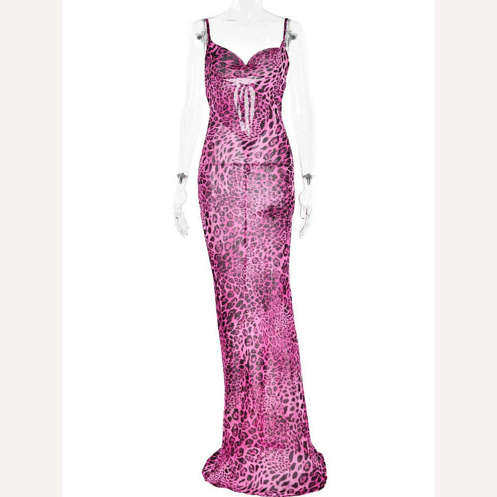 Julissa Mo Leopard Print V-Neck Sexy Bodycon Long Dress Women Lace Up Backless Summer Dresses Female Straps Party Beach Vestidos - KIMLUD