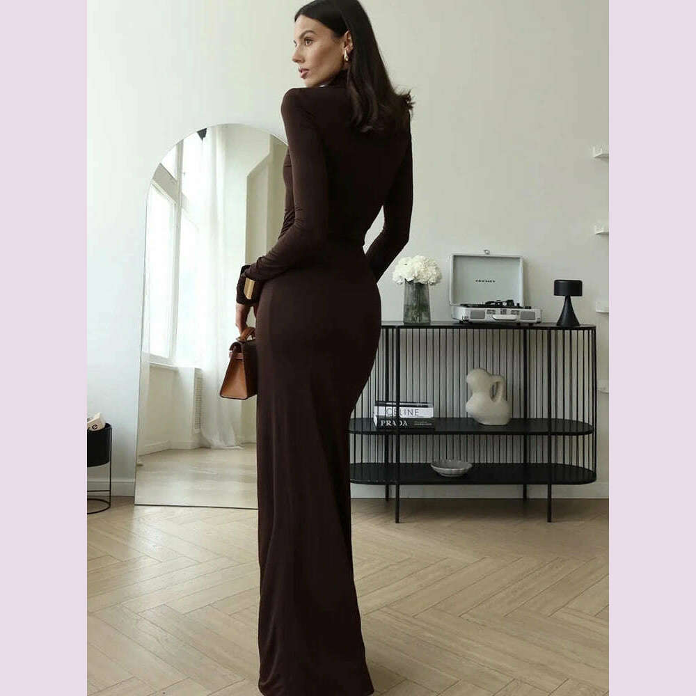 JULISSA MO Sexy High Slit Bandage Women Long Dress Black Turtleneck Long Sleeve Dress Female Winter Slim Elegant Women Clothing - KIMLUD
