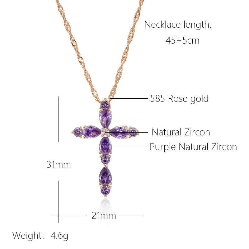 JULYDREAM Full Geometric Purple Zircon Cross Pendant Gold Color Water Wave Chain Luxury Necklace for Women Sparkling Jewelry - KIMLUD