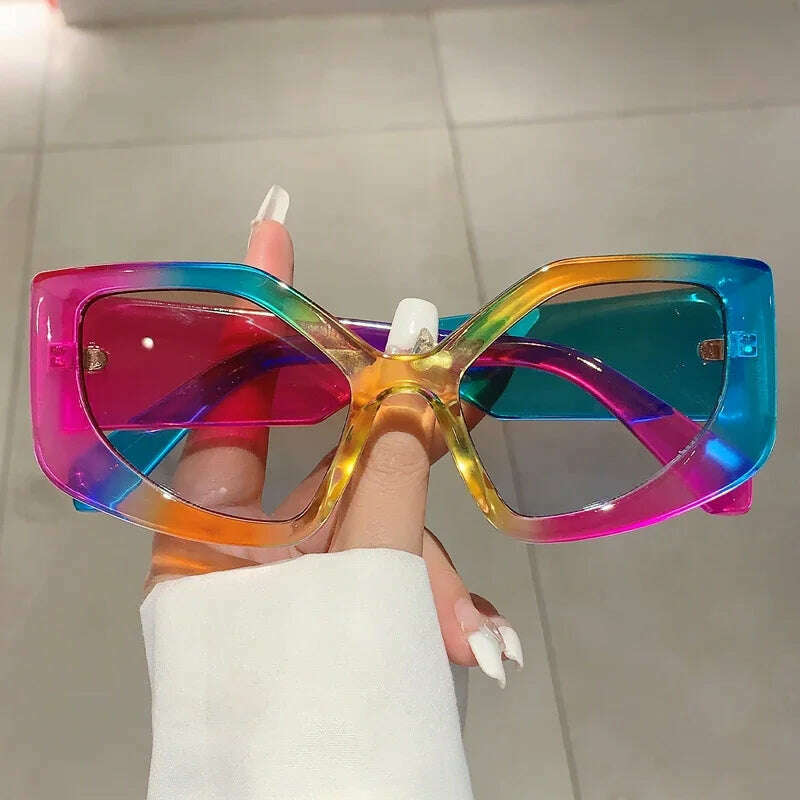 KIMLUD, KAMMPT New Polygon Women Sunglasses Vintage Multi Gradient Candy Color Shades 2023 Trendy Brand Designer Travelling Eyewear, KIMLUD Women's Clothes