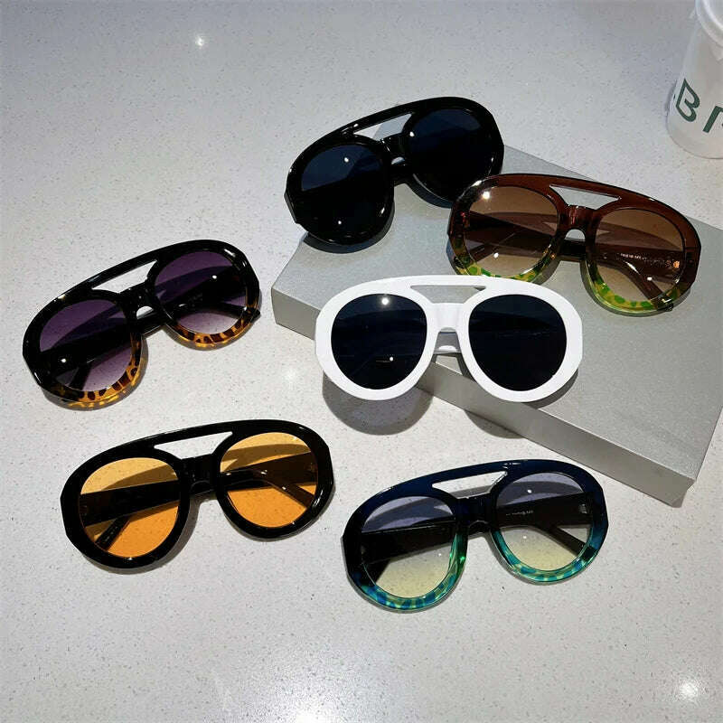 KAMMPT Oversized Round Goggle Men Fashion Double Bridge Gradient Candy Color Women Shades Eyewear Trendy New UV400 Sun Glasses - KIMLUD