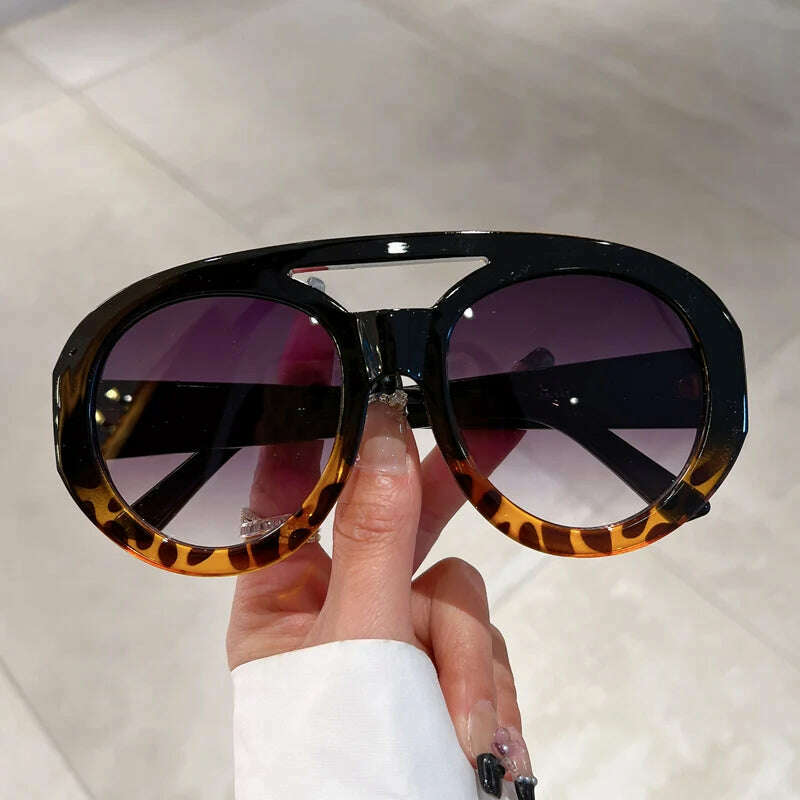 KAMMPT Oversized Round Goggle Men Fashion Double Bridge Gradient Candy Color Women Shades Eyewear Trendy New UV400 Sun Glasses - KIMLUD