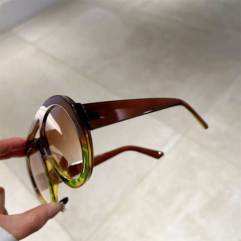 KAMMPT Oversized Round Goggle Men Fashion Double Bridge Gradient Candy Color Women Shades Eyewear Trendy New UV400 Sun Glasses - KIMLUD