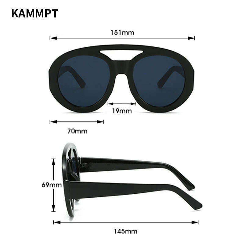 KAMMPT Oversized Round Goggle Men Fashion Double Bridge Gradient Candy Color Women Shades Eyewear Trendy New UV400 Sun Glasses - KIMLUD