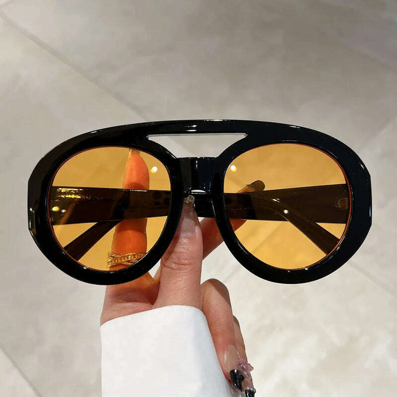 KAMMPT Oversized Round Goggle Men Fashion Double Bridge Gradient Candy Color Women Shades Eyewear Trendy New UV400 Sun Glasses - KIMLUD