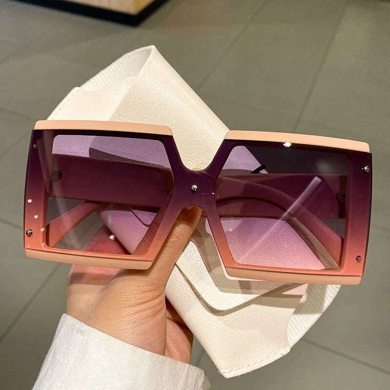 KIMLUD, KAMMPT Square Oversized One-pieces Sunglasses Men Women Trendy Gradient Goggle Eyewear Fashion Luxury Brand Design Sun Glasses, pink-grey pink / as picture, KIMLUD APPAREL - Womens Clothes