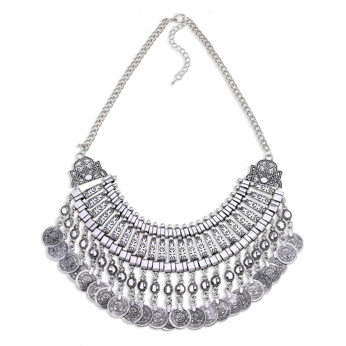 KIMLUD, KAYMEN Bohemia Gipsy Coins Pendant Necklace Vintage Statement Chokers Necklace for Girls Women Antique Silver Color Necklaces, 1466 Antique Silver, KIMLUD APPAREL - Womens Clothes