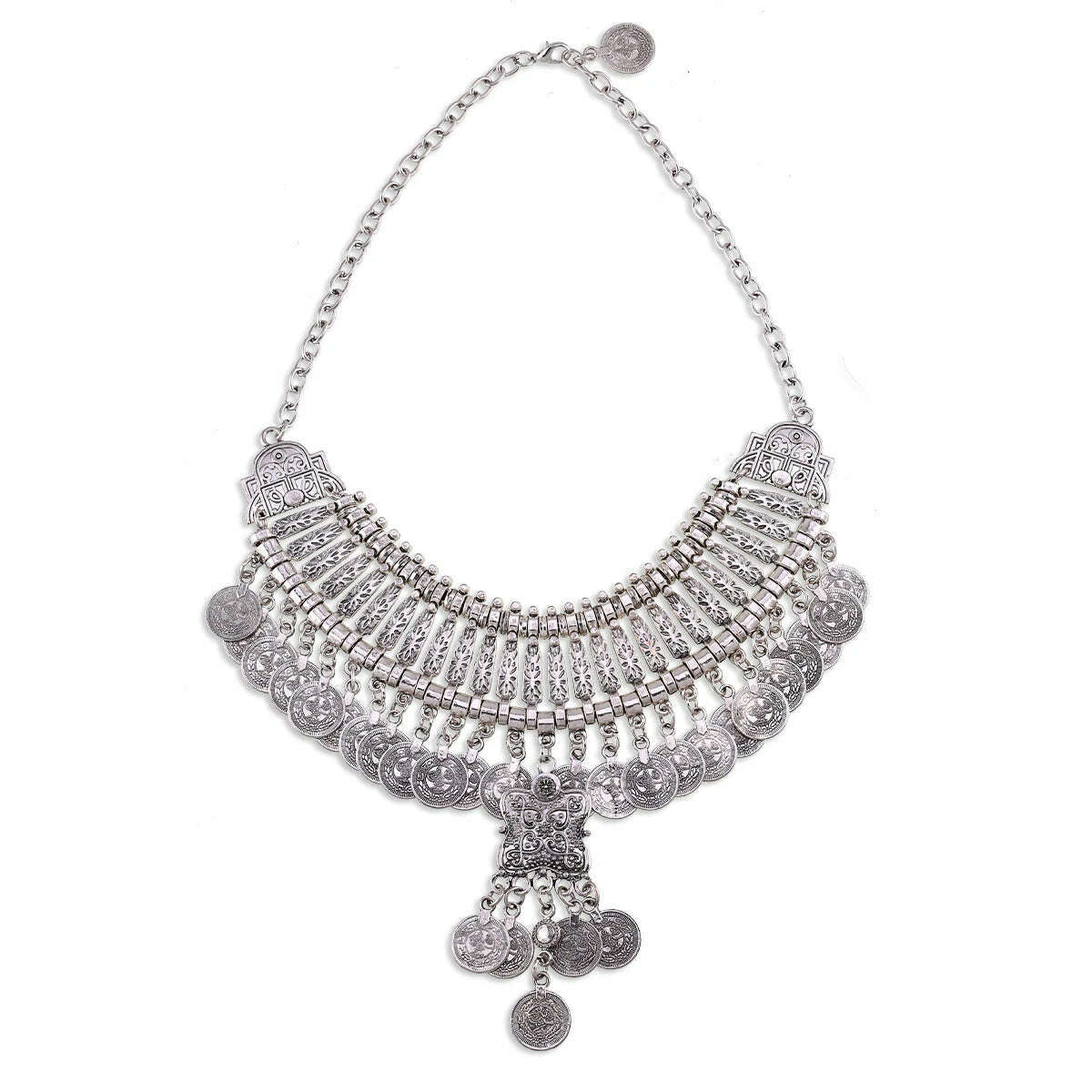KIMLUD, KAYMEN Bohemia Gipsy Coins Pendant Necklace Vintage Statement Chokers Necklace for Girls Women Antique Silver Color Necklaces, 1465 Antique Silver, KIMLUD APPAREL - Womens Clothes