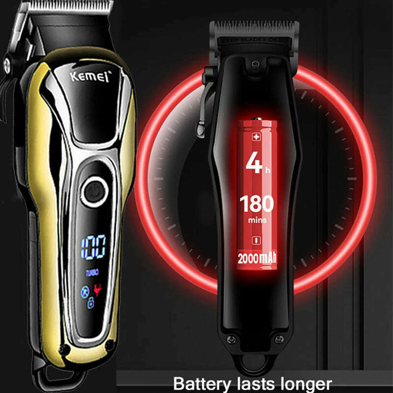 Kemei Hair Clipper Electric Hair Trimmer Professional Men's hair clipper cordless beard trimmer LED display Wireless Hair Cutter - KIMLUD