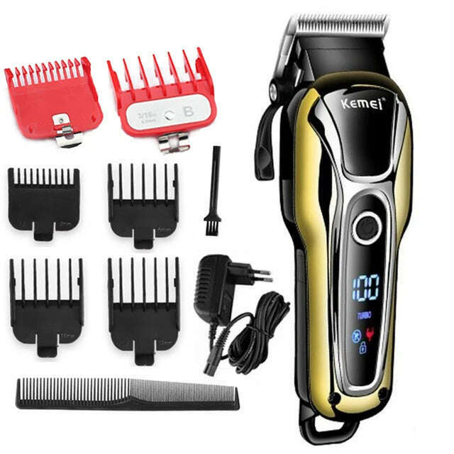 KIMLUD, Kemei Hair Clipper Electric Hair Trimmer Professional Men's hair clipper cordless beard trimmer LED display Wireless Hair Cutter, 6Comb / france, KIMLUD Womens Clothes