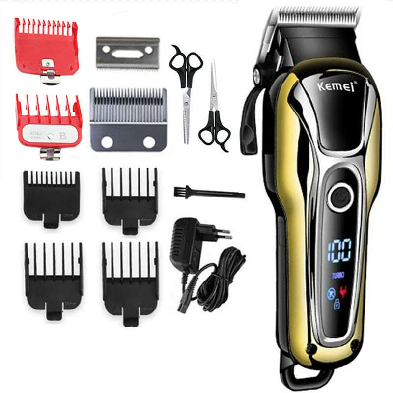 KIMLUD, Kemei Hair Clipper Electric Hair Trimmer Professional Men's hair clipper cordless beard trimmer LED display Wireless Hair Cutter, 6Comb 1Head Knife / spain, KIMLUD Womens Clothes