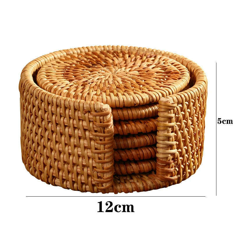 KEMORELA 1PC Round Natural Rattan Coasters Bowl Pad Handmade Padding Cup Mat Insulation Placemats Kitchen Decoration Accessories - KIMLUD