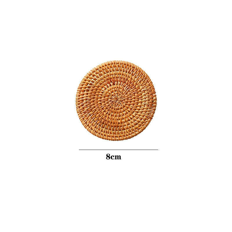 KEMORELA 1PC Round Natural Rattan Coasters Bowl Pad Handmade Padding Cup Mat Insulation Placemats Kitchen Decoration Accessories - KIMLUD