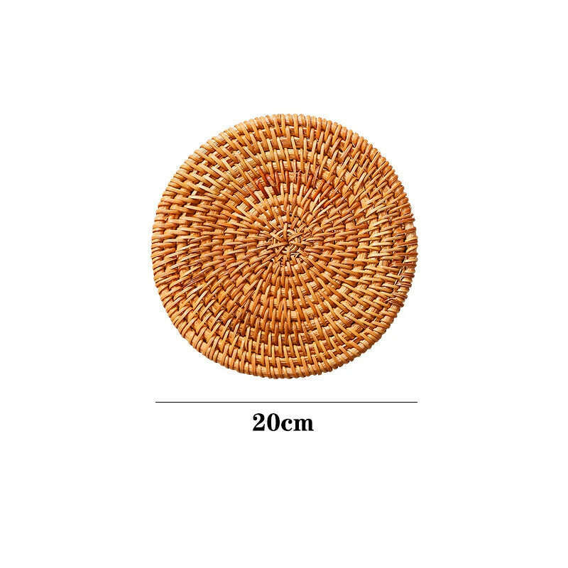 KEMORELA 1PC Round Natural Rattan Coasters Bowl Pad Handmade Padding Cup Mat Insulation Placemats Kitchen Decoration Accessories - KIMLUD