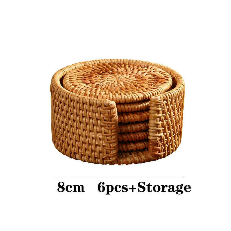 KEMORELA 1PC Round Natural Rattan Coasters Bowl Pad Handmade Padding Cup Mat Insulation Placemats Kitchen Decoration Accessories - KIMLUD