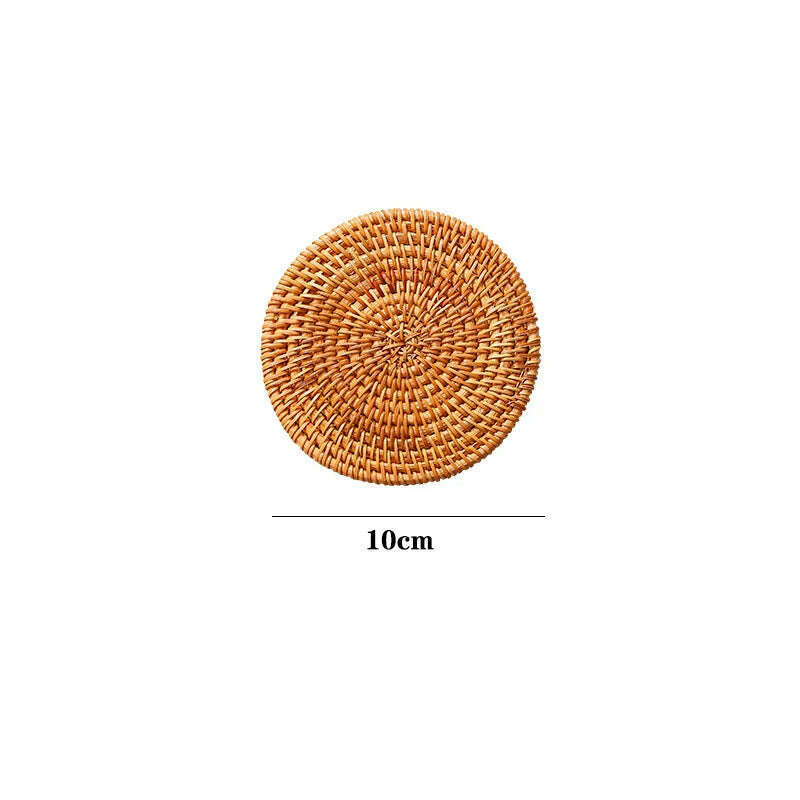 KEMORELA 1PC Round Natural Rattan Coasters Bowl Pad Handmade Padding Cup Mat Insulation Placemats Kitchen Decoration Accessories - KIMLUD