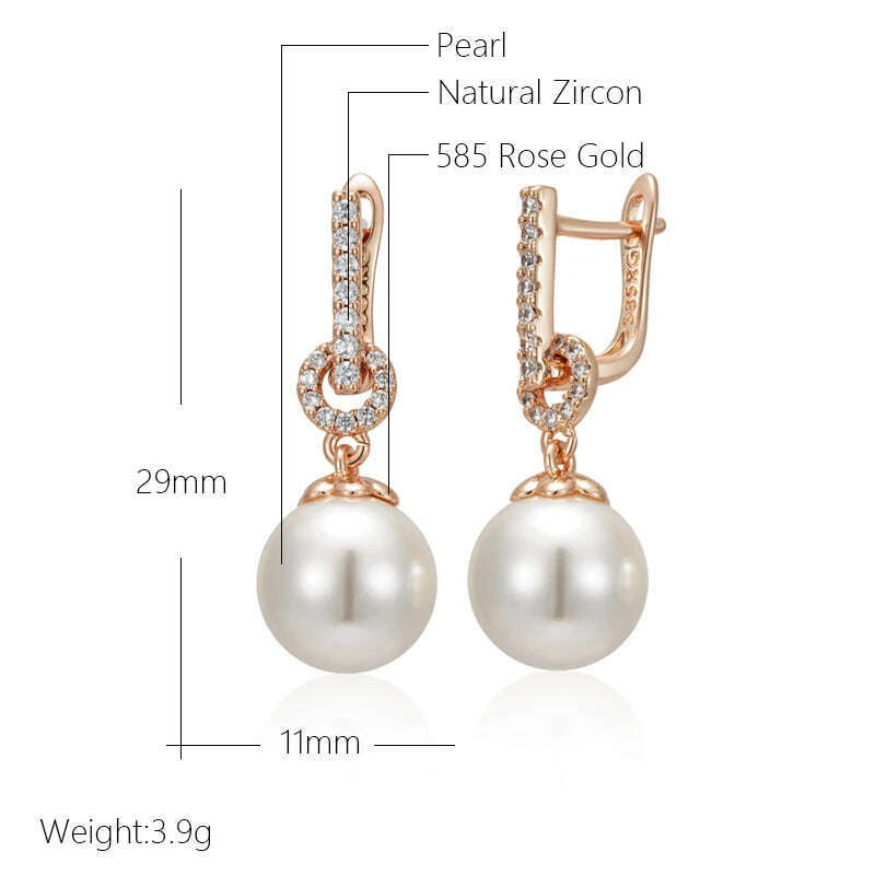 Kinel Luxury 585 Rose Gold Color Pearl Drop Earrings Women Unique Geometric Full Natural Zircon Accessories Daily Jewelry Gift - KIMLUD