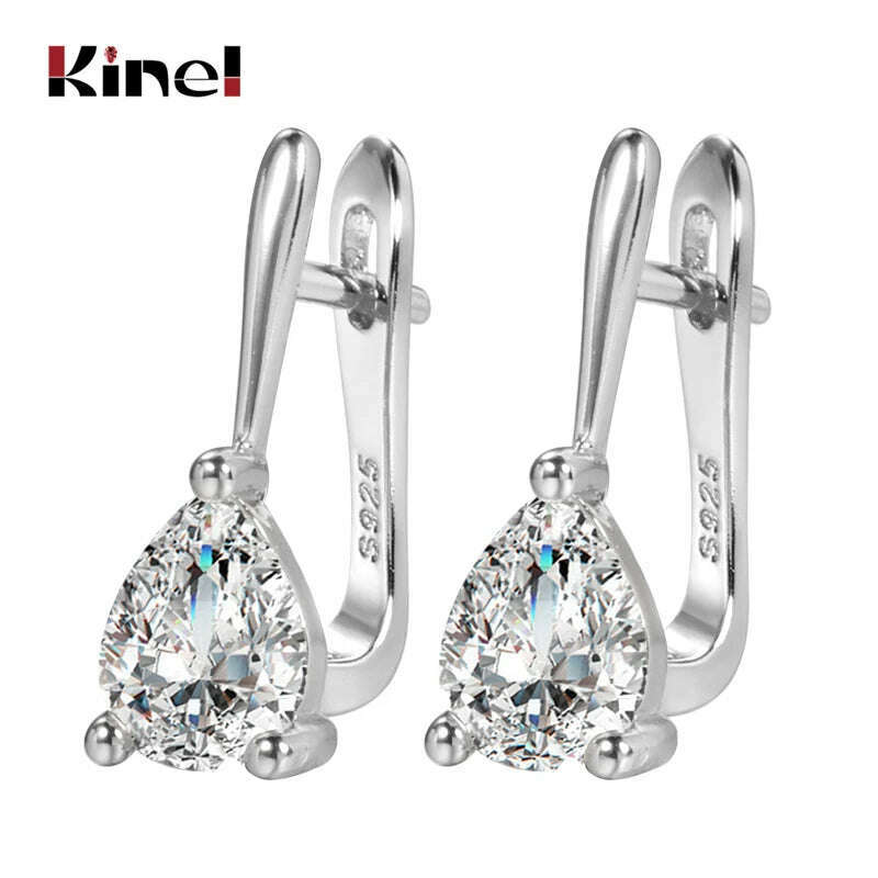 KIMLUD, Kinel Luxury Bridal Wedding Stud Earrings Gold Silver Color Water Drop AAA Cubic Zirconia Earrings For Women Fasion Jewellery, KIMLUD Womens Clothes