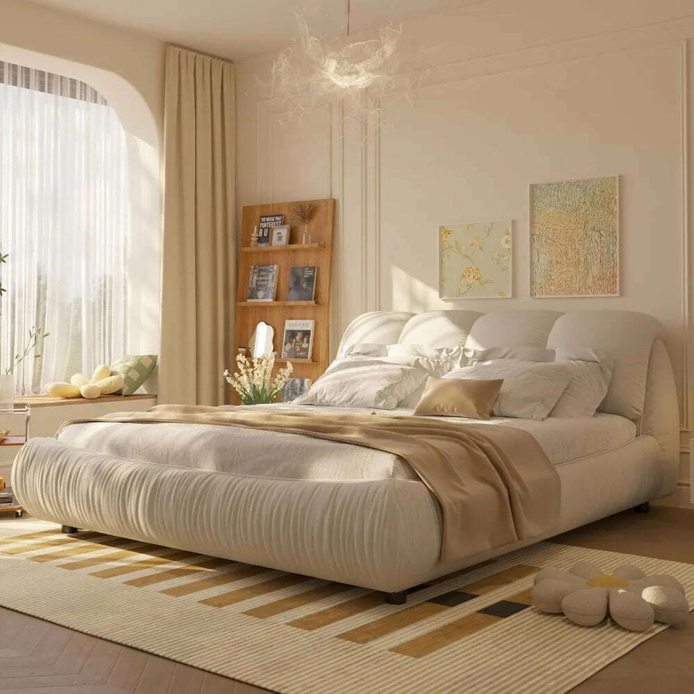 KIMLUD, King Beds Frame with Headboard, Upholstered Platform Bed Frames King Size, Wooden Daybed Low Bed Frame Cloud-Like Bed Frames, KIMLUD Womens Clothes