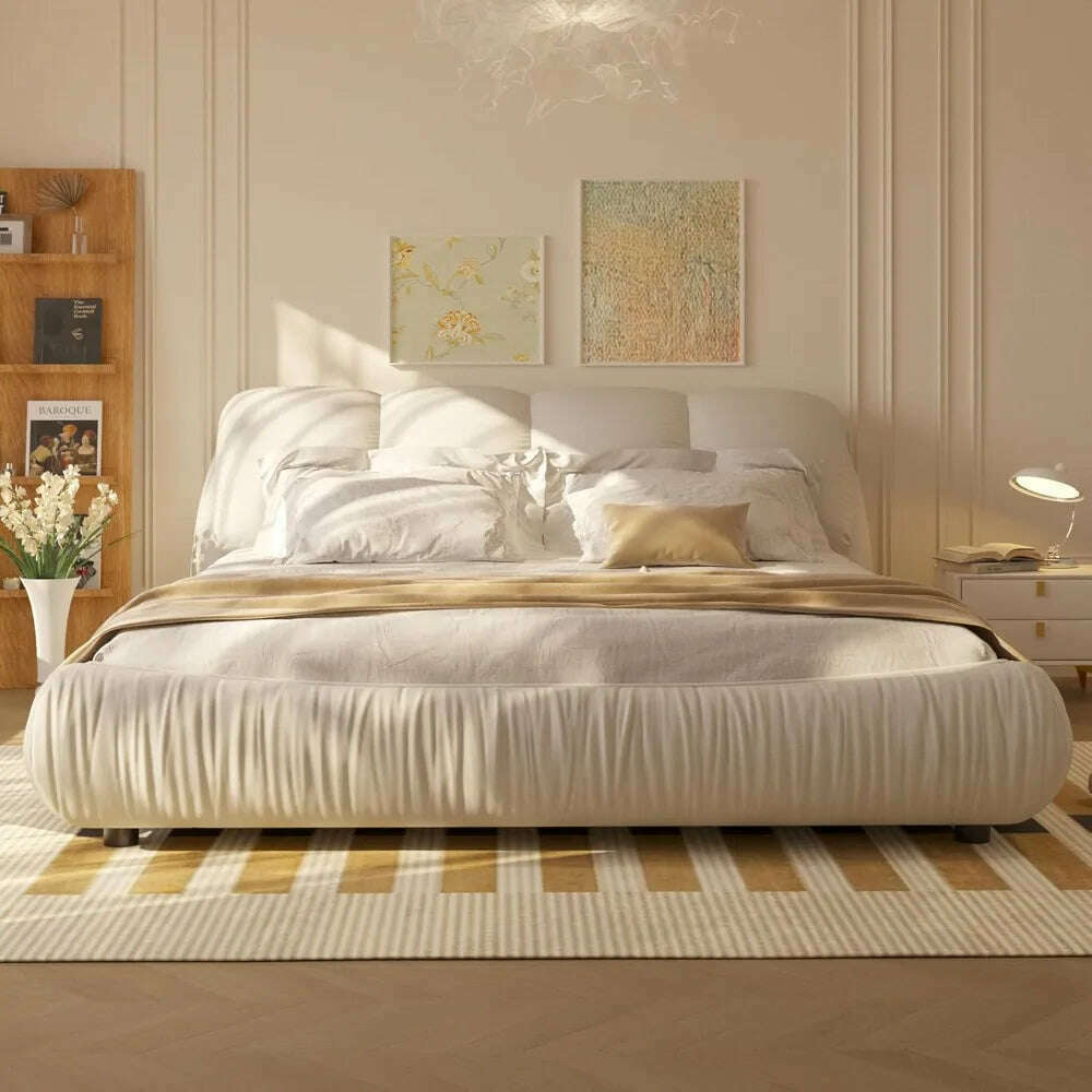 KIMLUD, King Beds Frame with Headboard, Upholstered Platform Bed Frames King Size, Wooden Daybed Low Bed Frame Cloud-Like Bed Frames, KIMLUD Womens Clothes