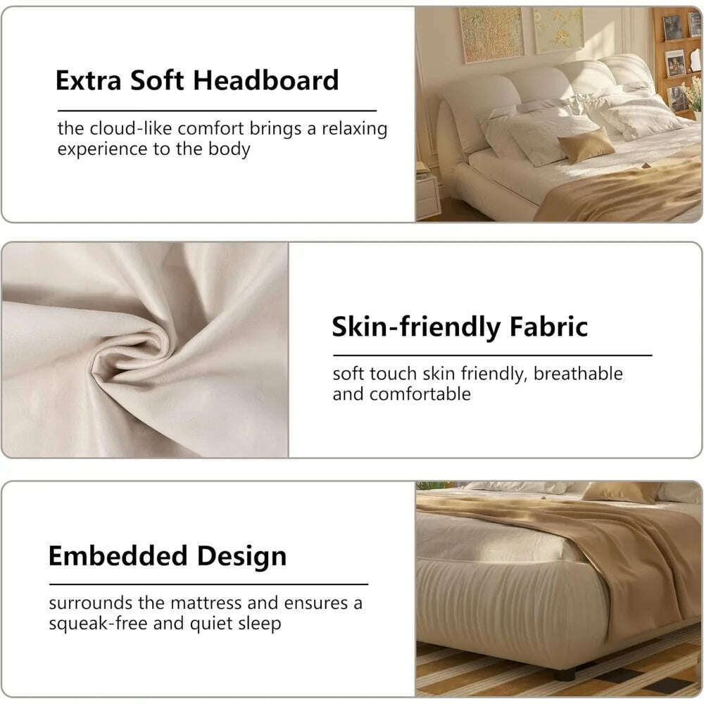 KIMLUD, King Beds Frame with Headboard, Upholstered Platform Bed Frames King Size, Wooden Daybed Low Bed Frame Cloud-Like Bed Frames, KIMLUD Womens Clothes