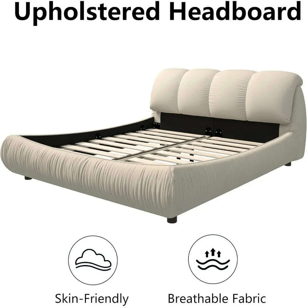 KIMLUD, King Beds Frame with Headboard, Upholstered Platform Bed Frames King Size, Wooden Daybed Low Bed Frame Cloud-Like Bed Frames, KIMLUD Womens Clothes