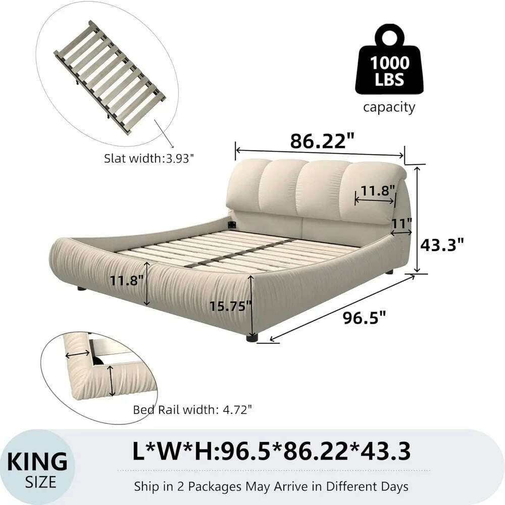 KIMLUD, King Beds Frame with Headboard, Upholstered Platform Bed Frames King Size, Wooden Daybed Low Bed Frame Cloud-Like Bed Frames, KIMLUD Womens Clothes