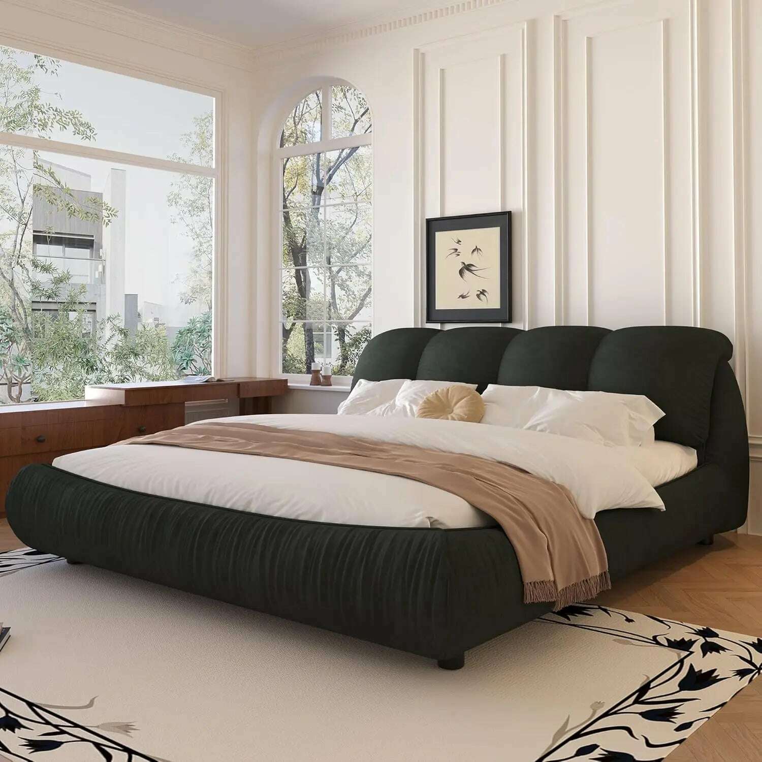 KIMLUD, King Beds Frame with Headboard, Upholstered Platform Bed Frames King Size, Wooden Daybed Low Bed Frame Cloud-Like Bed Frames, Black / United States / 96.5 LX86.22WX43.3H, KIMLUD APPAREL - Womens Clothes