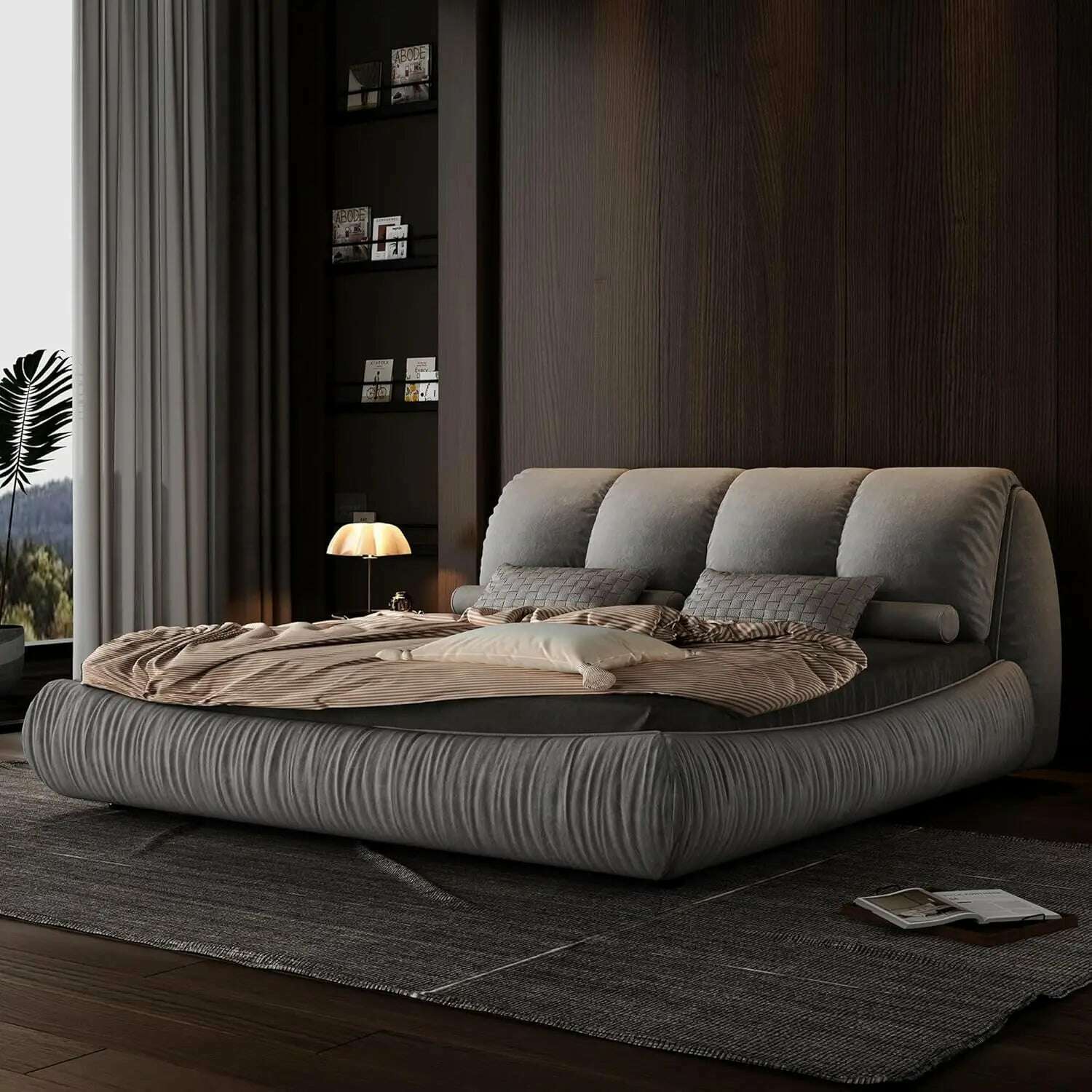 KIMLUD, King Beds Frame with Headboard, Upholstered Platform Bed Frames King Size, Wooden Daybed Low Bed Frame Cloud-Like Bed Frames, Grey / United States / 96.5 LX86.22WX43.3H, KIMLUD APPAREL - Womens Clothes