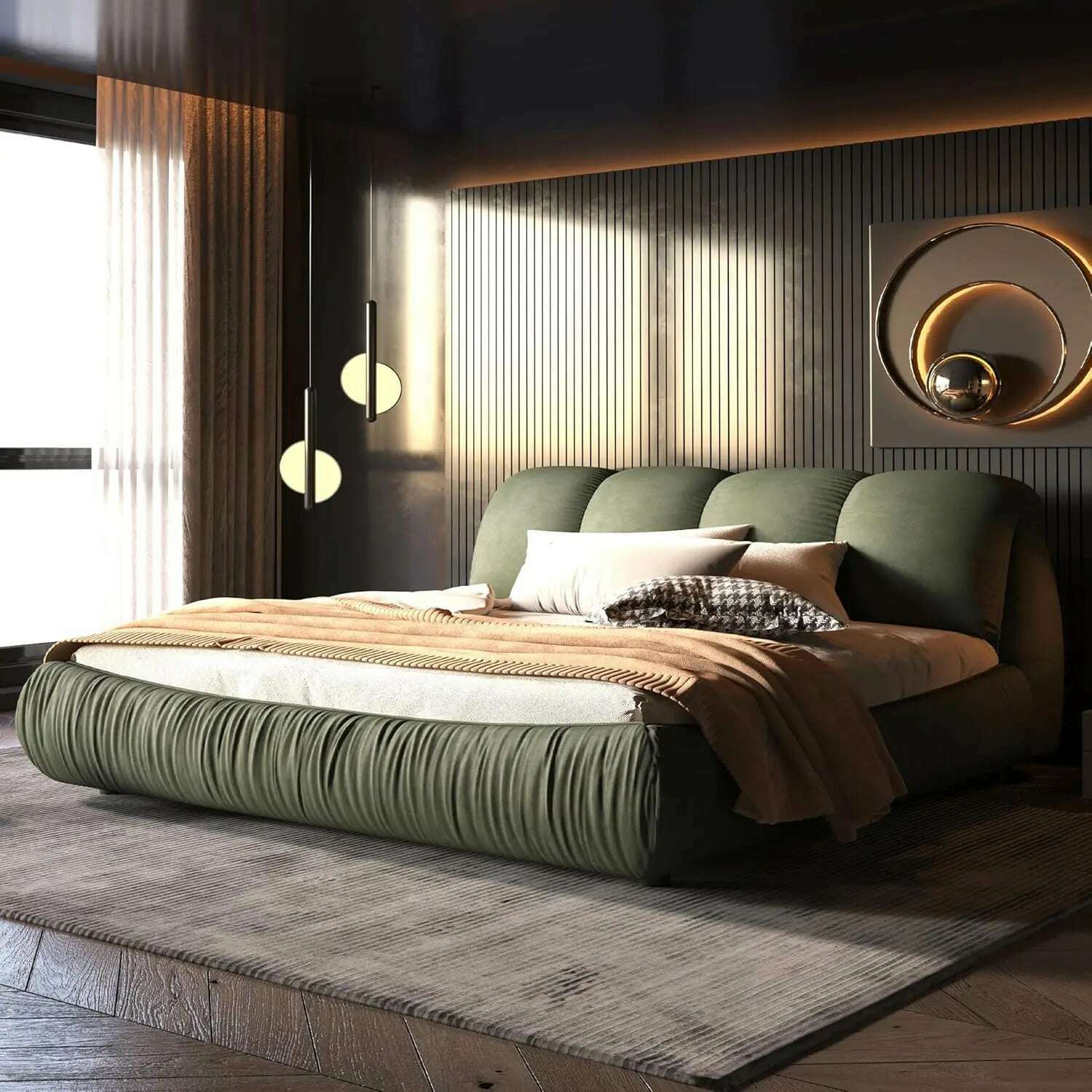 KIMLUD, King Beds Frame with Headboard, Upholstered Platform Bed Frames King Size, Wooden Daybed Low Bed Frame Cloud-Like Bed Frames, Green / United States / 96.5 LX86.22WX43.3H, KIMLUD APPAREL - Womens Clothes