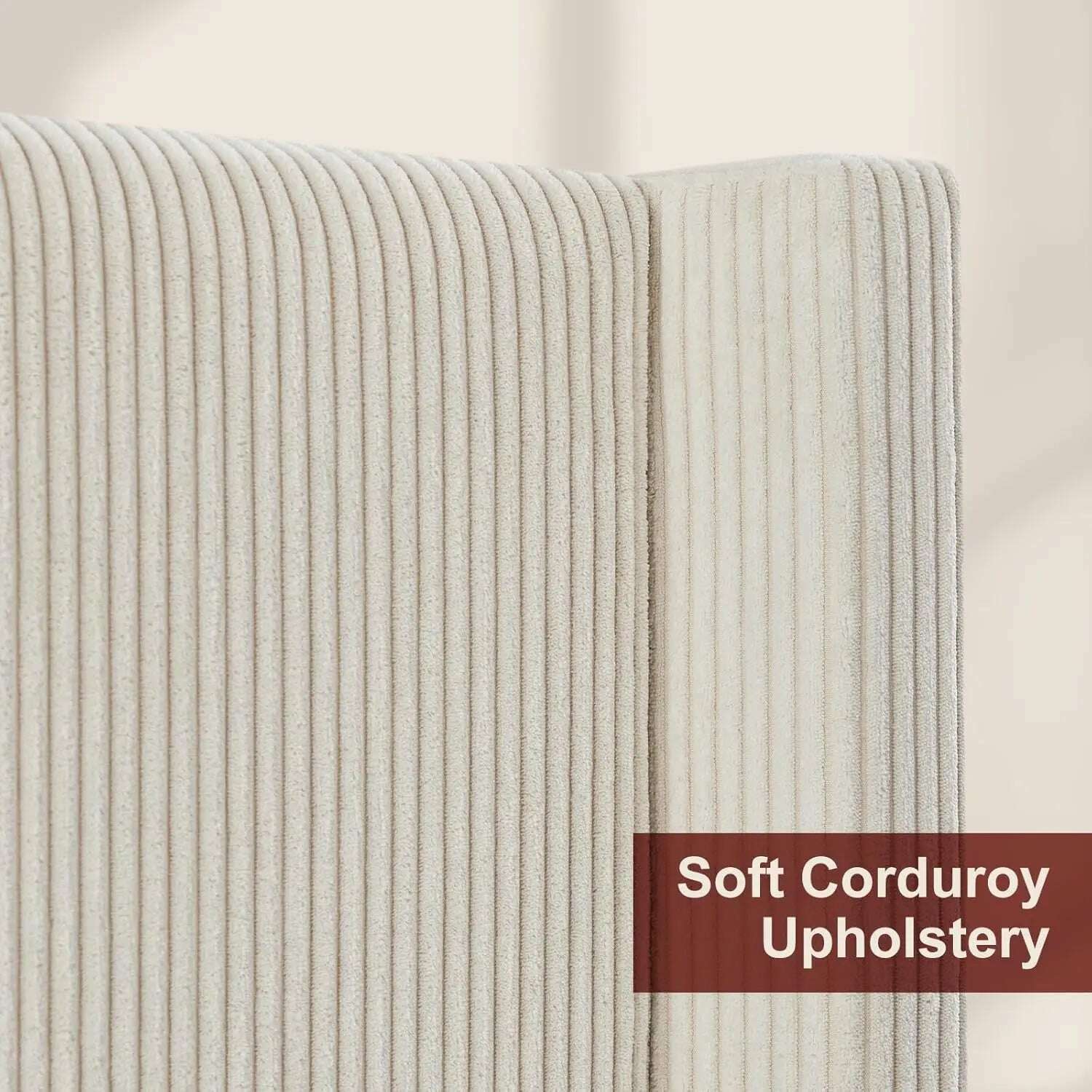 KIMLUD, King Size 61" Corduroy Upholstered Bed Frame, Platform Bed with Vertical Stripe Wingback Headboard, No Box Spring Needed/Noise, KIMLUD Womens Clothes