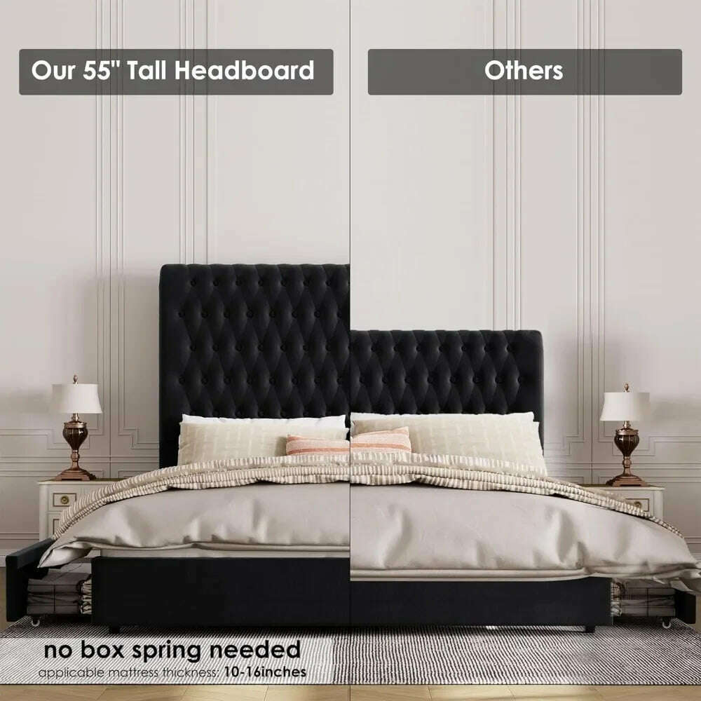 KIMLUD, King Size Bed Frame 55" Tall Headboard with Gorgeous Button Tufted and Nail, Velvet Fabric Upholstered Bed Frame, KIMLUD Womens Clothes