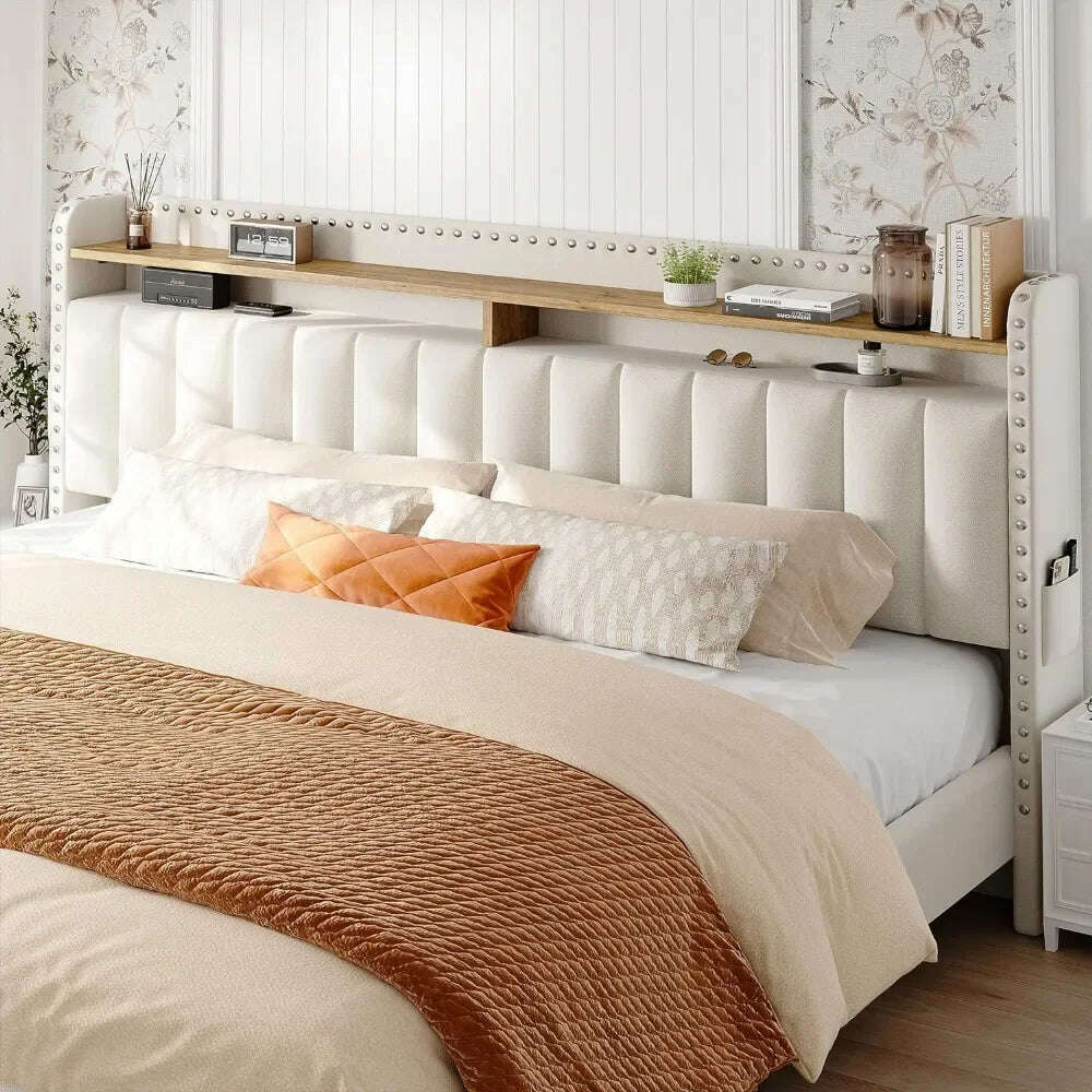 KIMLUD, King Size Bed Frame with Storage and Headboard, Bed Frame with 2 Drawers and Storage, NO Noise,No Box Spring Needed, KIMLUD Womens Clothes