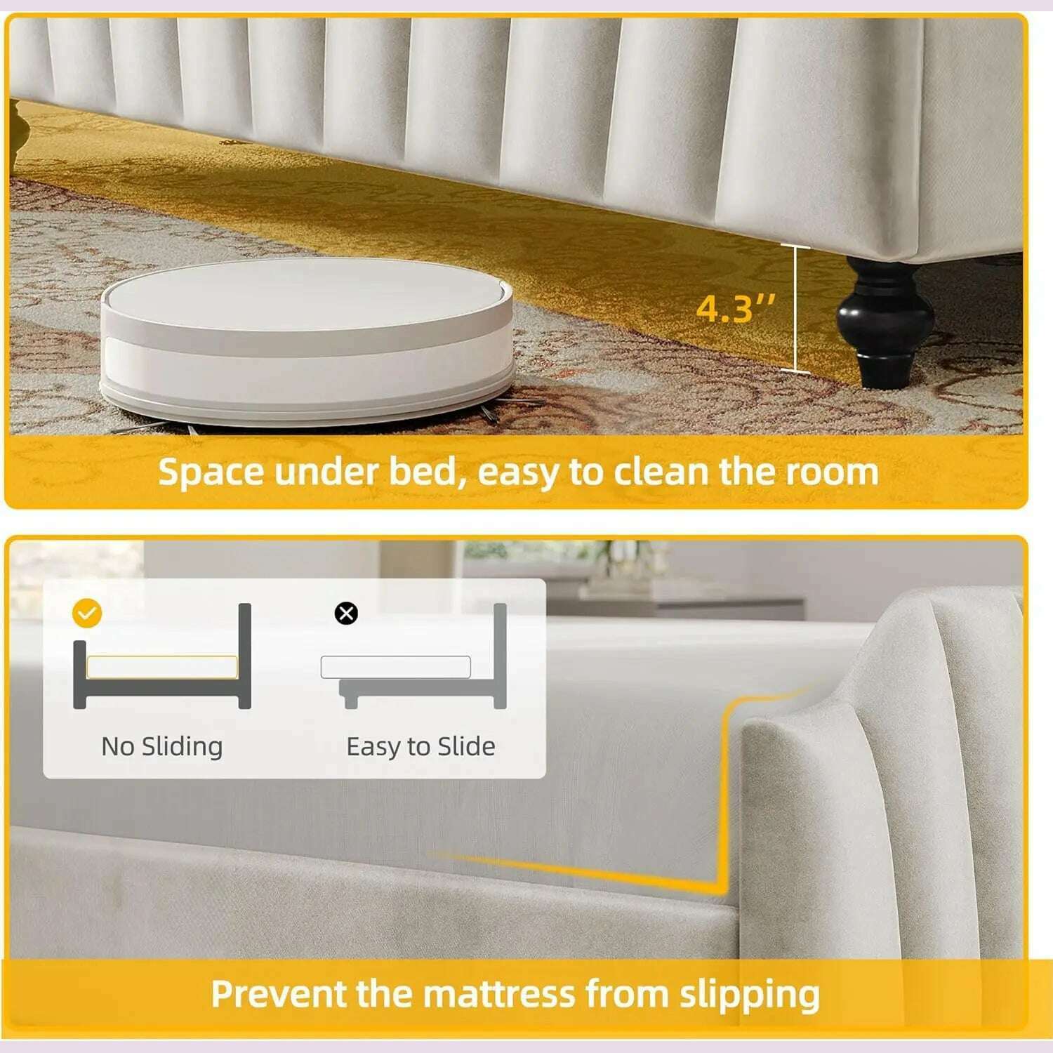 KIMLUD, King Size Platform Bed Frame with 60" Tall Wingback Headboard and Footboard, Velvet Upholstered Bed with LED Light,, KIMLUD Womens Clothes