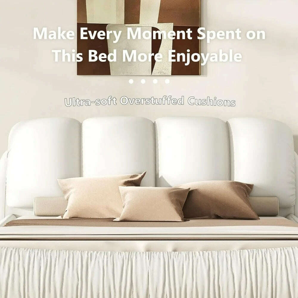 KIMLUD, King Size Platform Bed with Overstuffed Padded Headboard, Lite Deluxe Faux Leather Upholstered Solid Wood Frame Cloud Bed, KIMLUD Womens Clothes