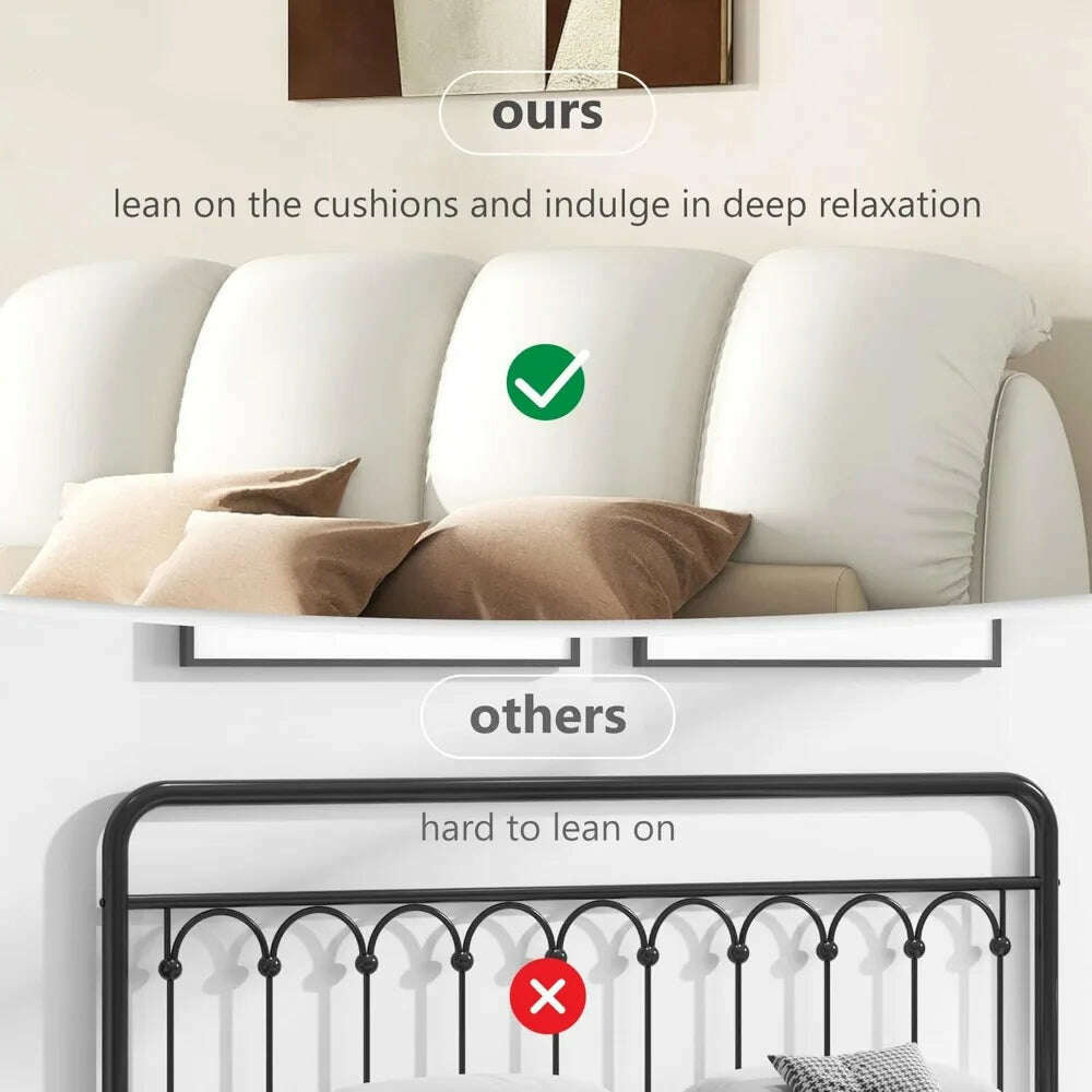 KIMLUD, King Size Platform Bed with Overstuffed Padded Headboard, Lite Deluxe Faux Leather Upholstered Solid Wood Frame Cloud Bed, KIMLUD Womens Clothes